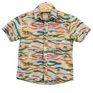 VSTR Premium Medium Orange Palm Trees Short Sleeve Button Up‎ Men's Shirt